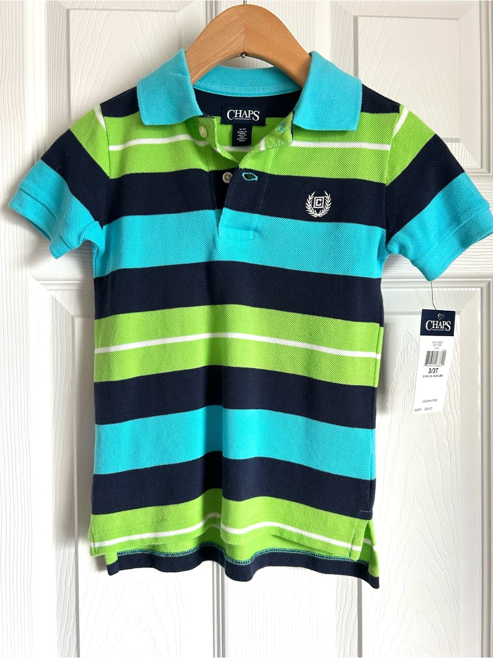 Chaps Boys Polo in Turquoise, Navy & Lime Stripes